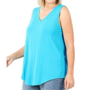 PLUS LUXE RAYON SLEEVELESS V-NECK HI-LOW HEM TOP